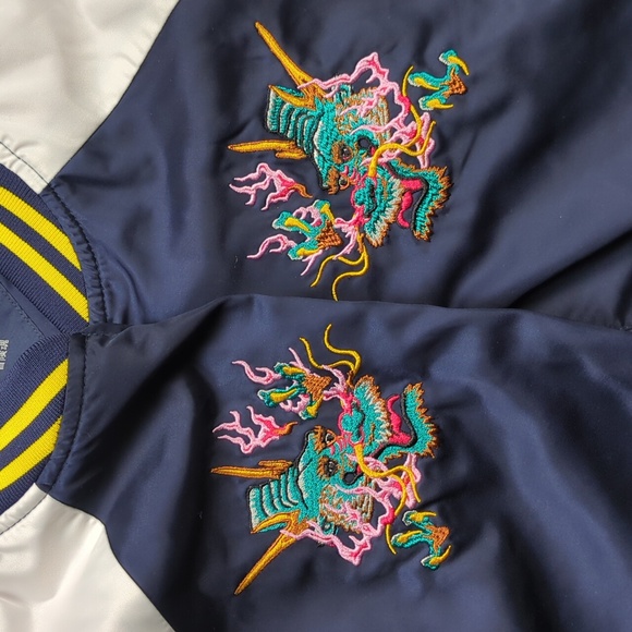 Superdry Vintage Sukajan Souvenir Jacket Map of Japan Navy Blue Size 12 XL - Picture 6 of 16